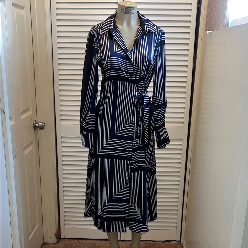 Mango Black and White Long Sleeve Dress